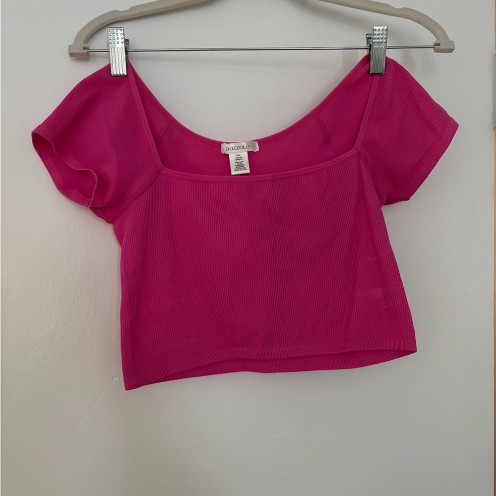 Bozzolo Pink Ribbed Crop Top